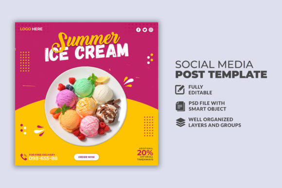 Sweeten Your Feed: Ice Cream Summer Social Media Template Design